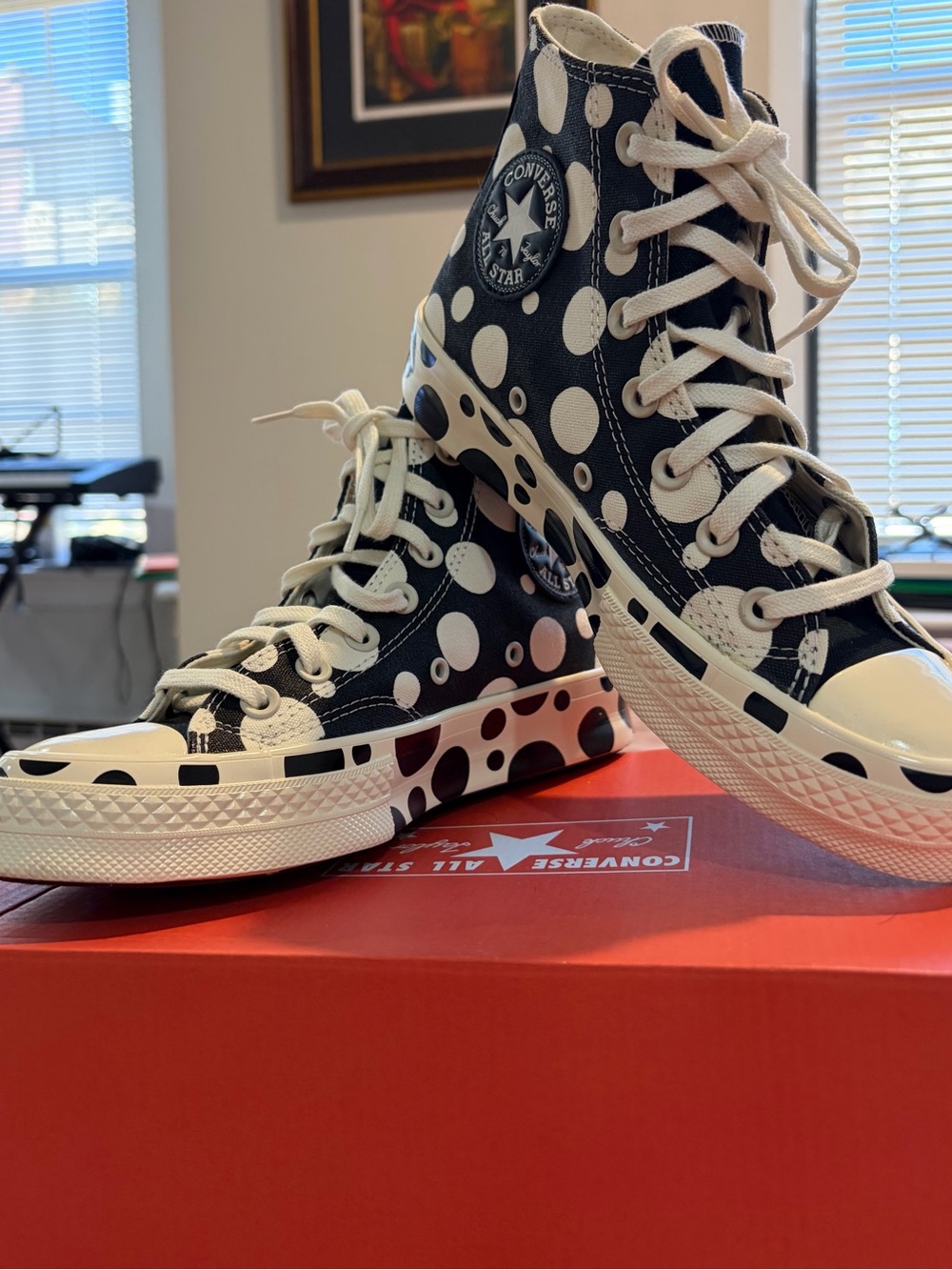 NIB Converse Black and White Polka Dot High Top Lace-Up Boots size 6.5